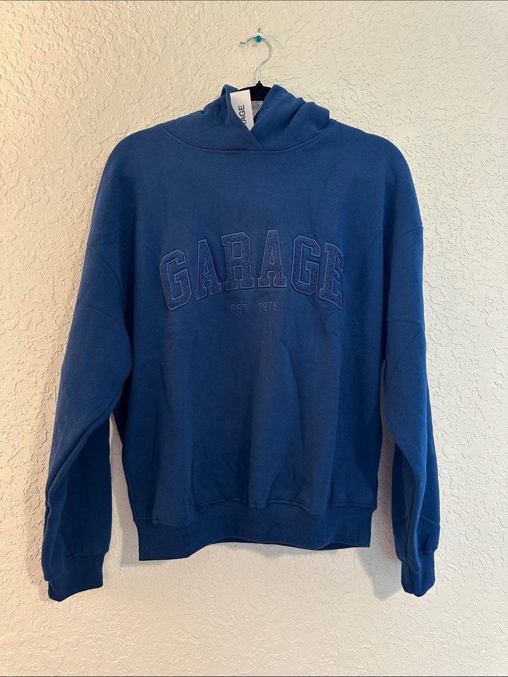 Garage Men's Navy Blue Pullover Hoodie with Embroidered Logo
